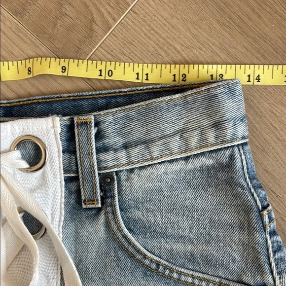 $188 Carmar Carson Beatrice Lace Up Denim Mini Skirt Raw Hemline - Picture 9 of 10